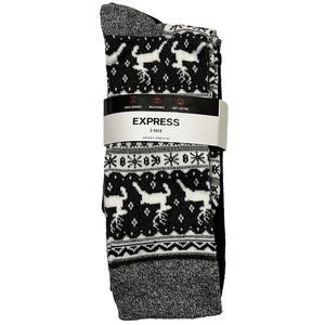 NWT EXPRESS Men's 3 Pack Socks Shoe Size 8-13 Gray Black White Reindeer Dots #E1